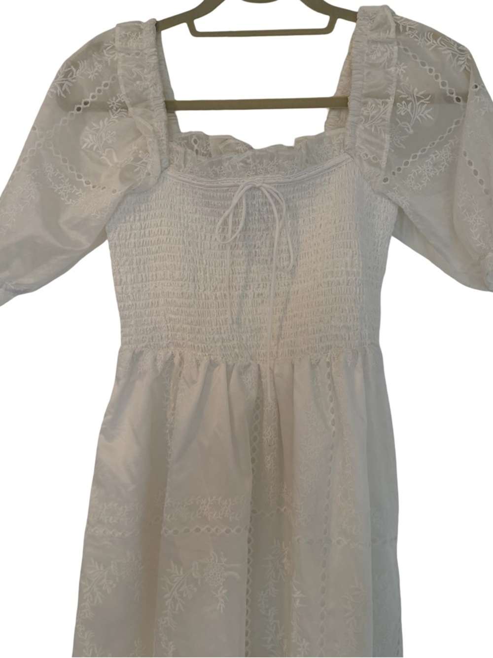Caroline Constas White Organza Patchwork Smocked Dress - Picture 7 of 14